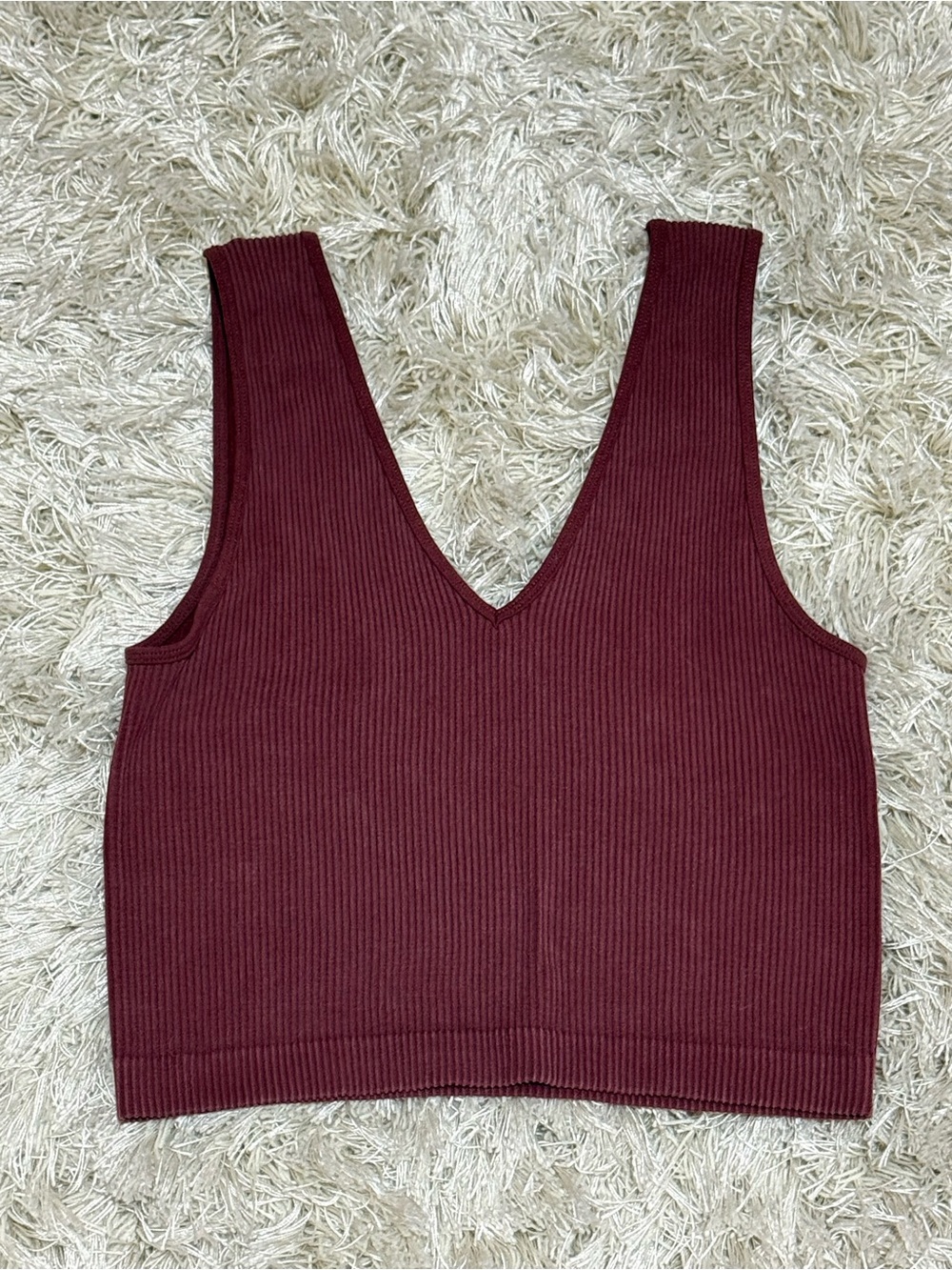 Free People Ribbed Seamless Crop Tank Burgundy Wine Brami Top XS/S - Picture 4 of 9